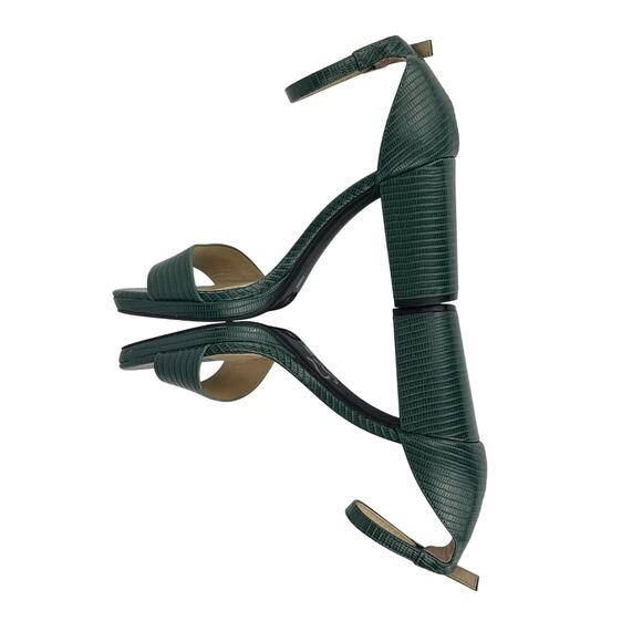 CHINESE LAUNDRY OPEN TOE ANKLE STRAP GREEN CROCODILE EMBOSSED SANDAL HEELS - Picture 5 of 8